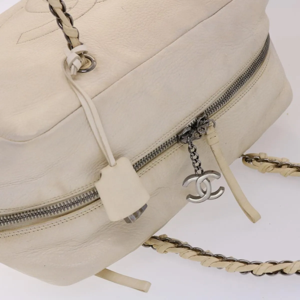 Chanel Chain Boston Bag Leather White CC  bs6591