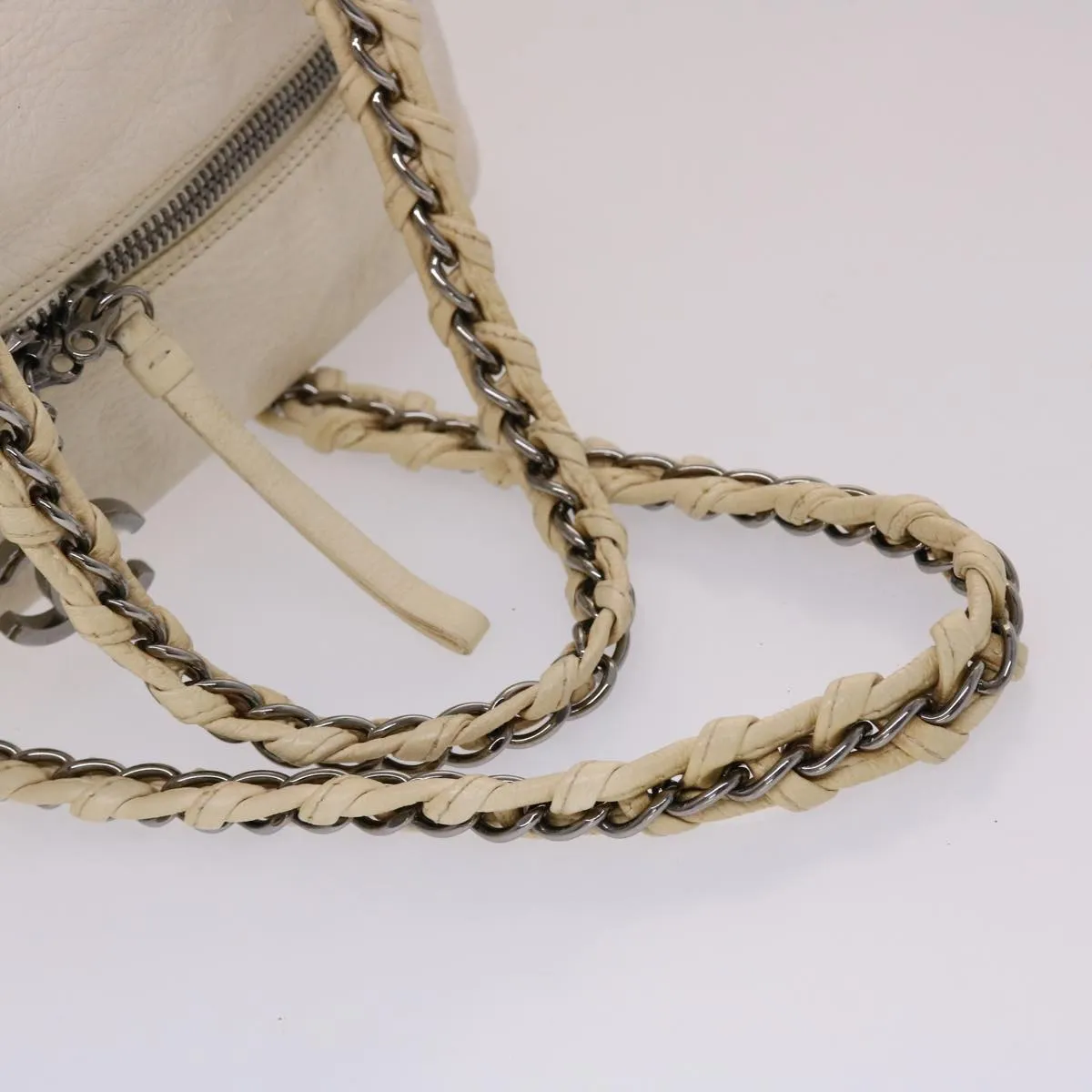 Chanel Chain Boston Bag Leather White CC  bs6591