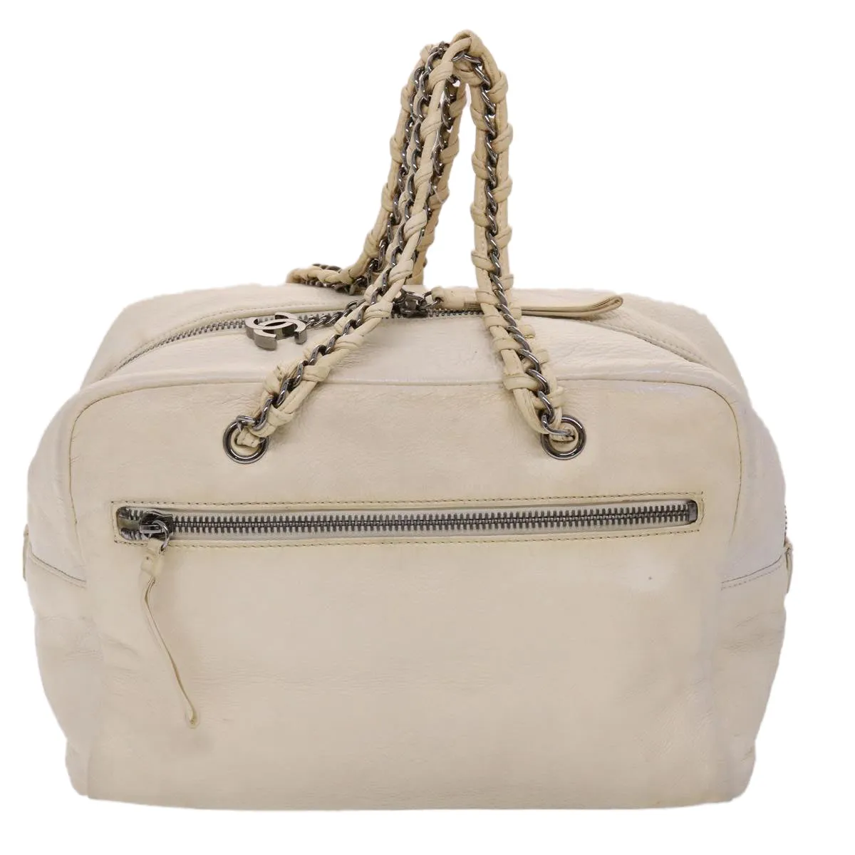 Chanel Chain Boston Bag Leather White CC  bs6591