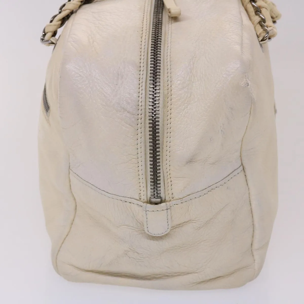 Chanel Chain Boston Bag Leather White CC  bs6591