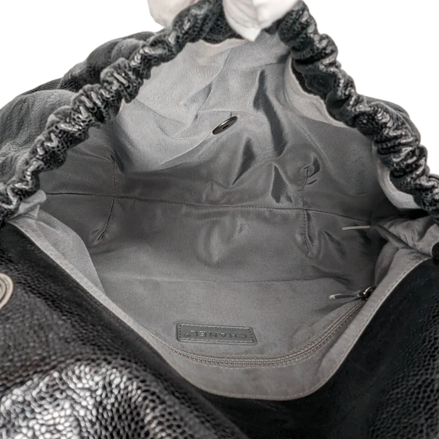 Chanel Elastic CC Flap Bag Glazed Caviar Hobo Shoulder Bag