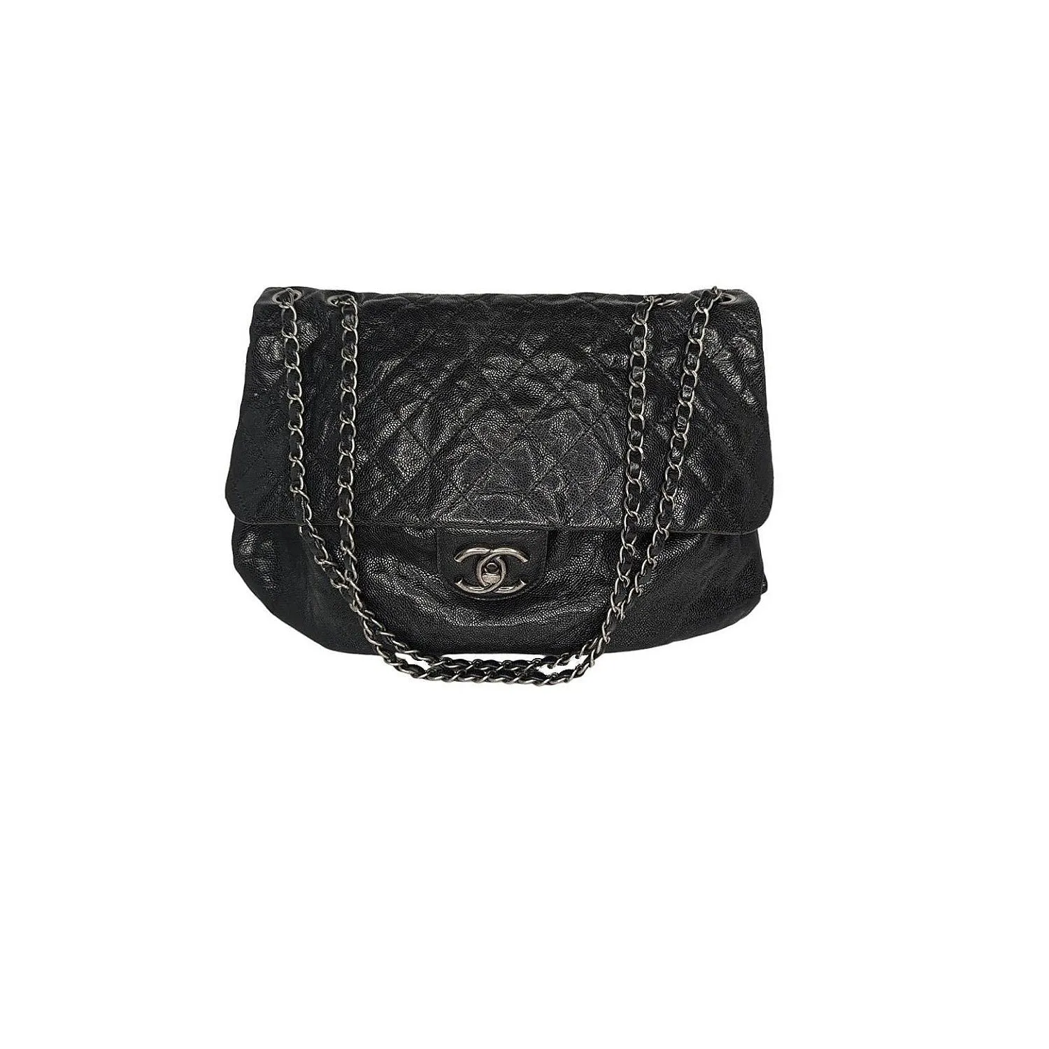 Chanel Elastic CC Flap Bag Glazed Caviar Hobo Shoulder Bag