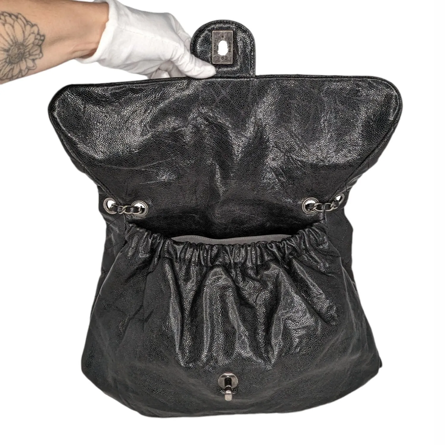 Chanel Elastic CC Flap Bag Glazed Caviar Hobo Shoulder Bag