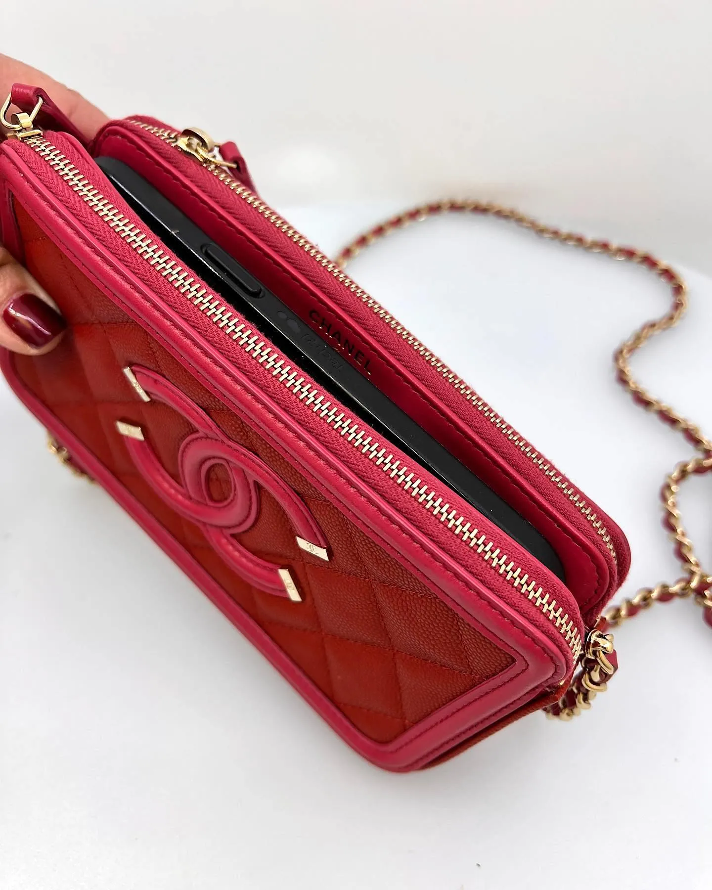 CHANEL FILIGREE CAVIAR LAMBSKIN CROSSBODY CHAIN BAG