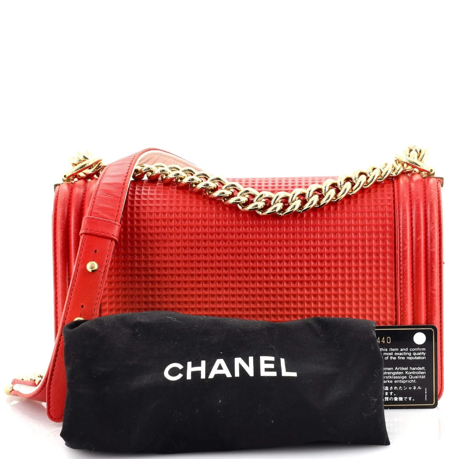 CHANEL FLAP BOY RED CUBE EMBOSSED LEATHER MEDIUM BAG