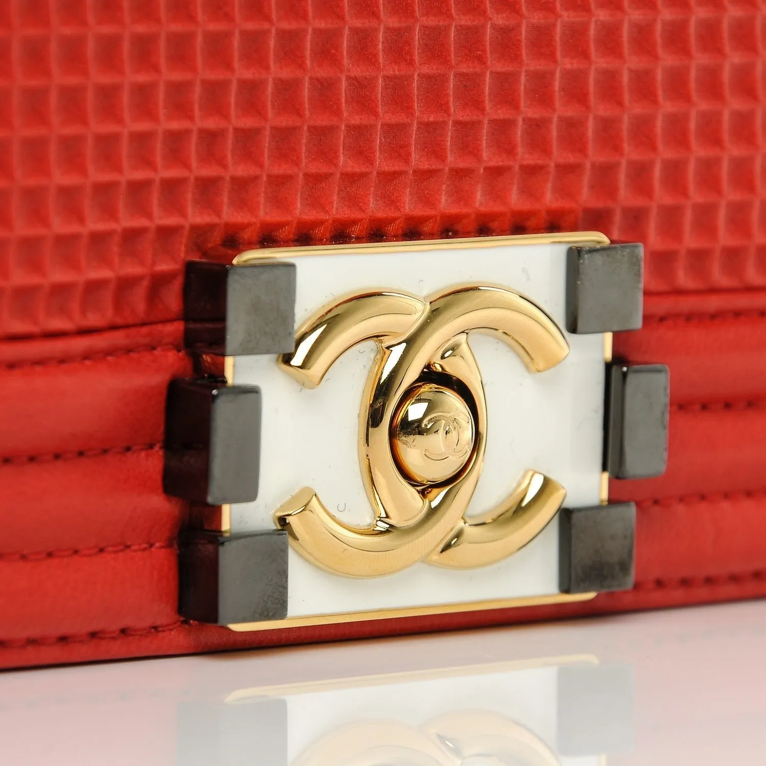 CHANEL FLAP BOY RED CUBE EMBOSSED LEATHER MEDIUM BAG