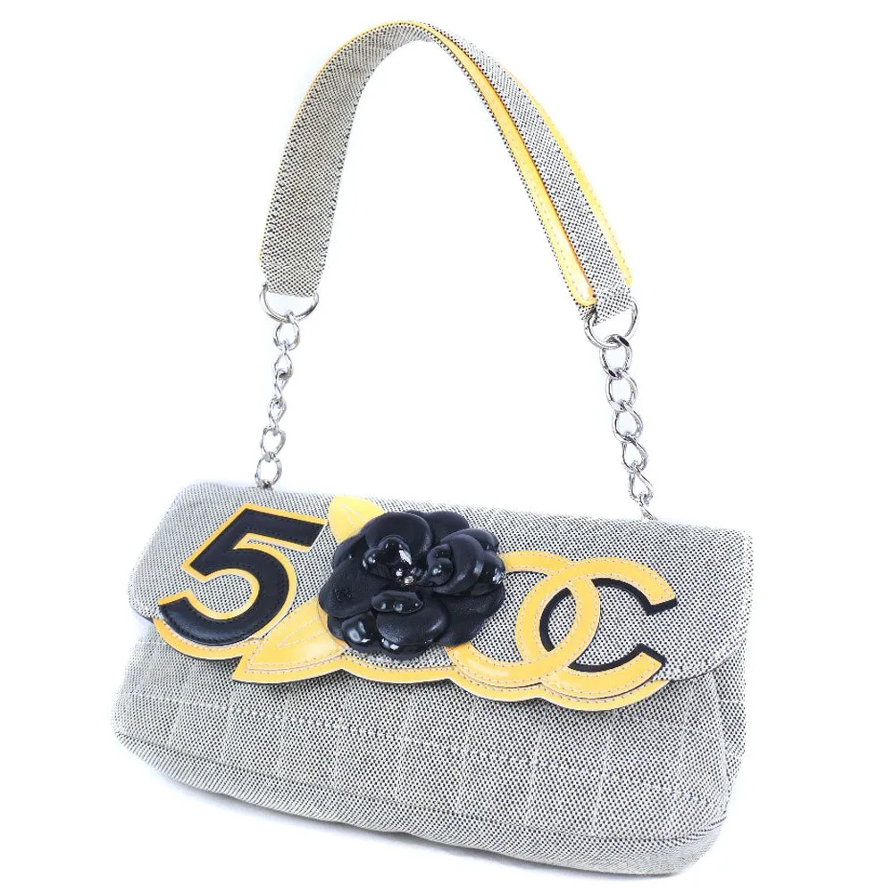 Chanel Gray Canvas Camellia shoulder bag