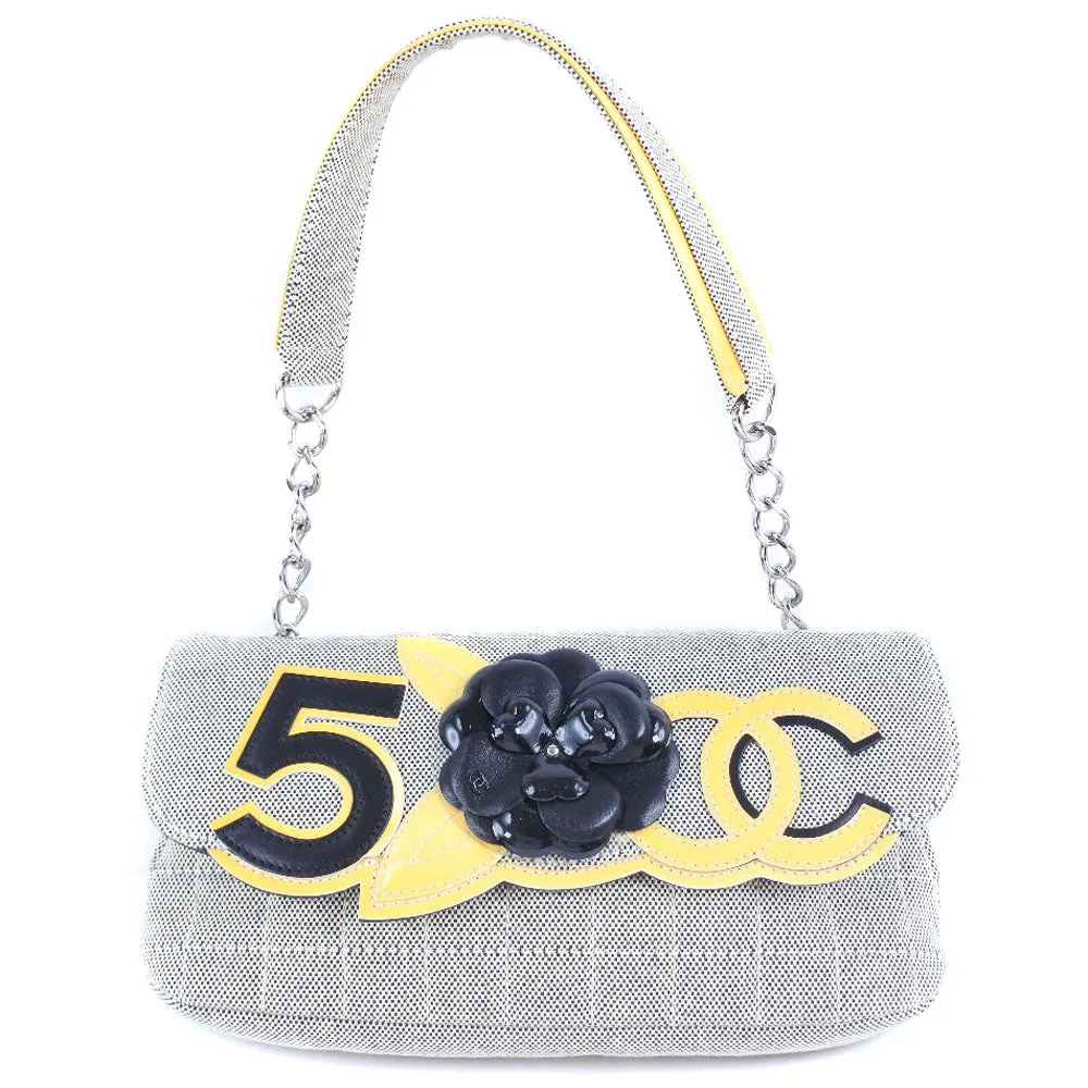Chanel Gray Canvas Camellia shoulder bag