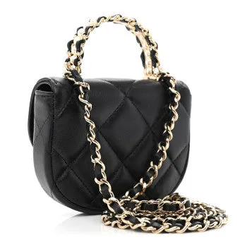 CHANEL LAMBSKIN QUILT CLUTCH WITH BLACK CHAIN