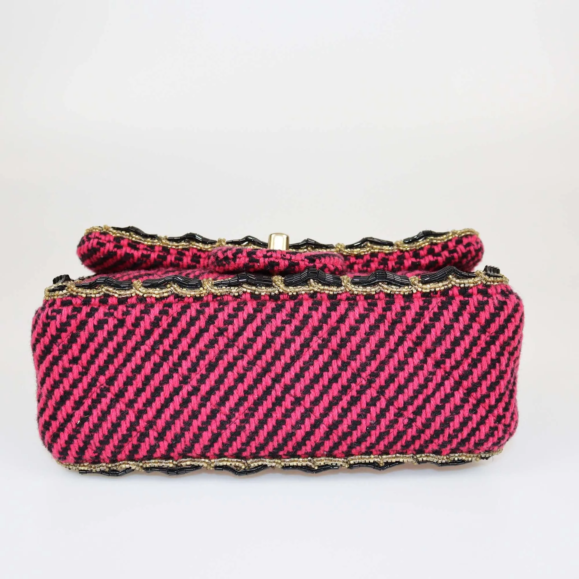 Chanel Magenta Quilted New Mini Tweed Beads Embellished Classic Flap Bag