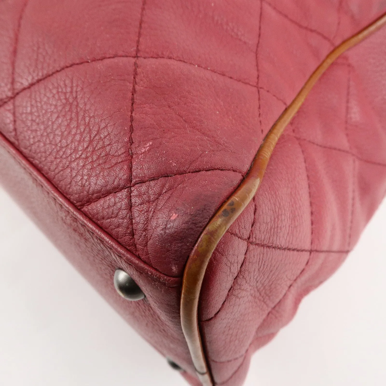 CHANEL Matelasse Caviar Skin Patent Boston Bag Hand Bag Red Used