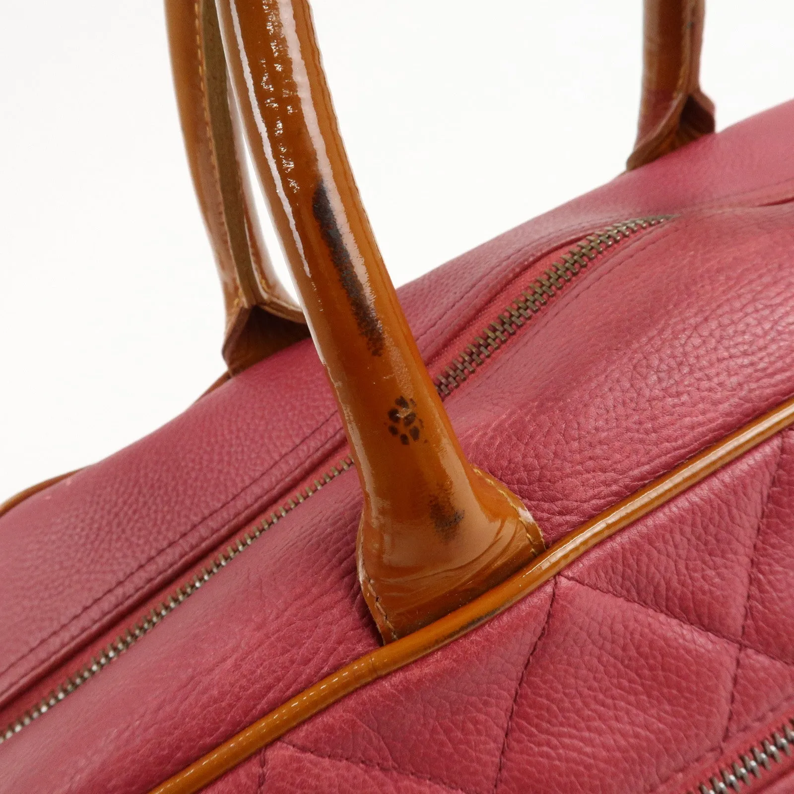 CHANEL Matelasse Caviar Skin Patent Boston Bag Hand Bag Red Used