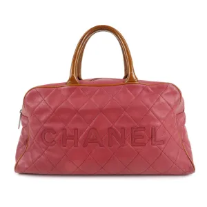 CHANEL Matelasse Caviar Skin Patent Boston Bag Hand Bag Red Used