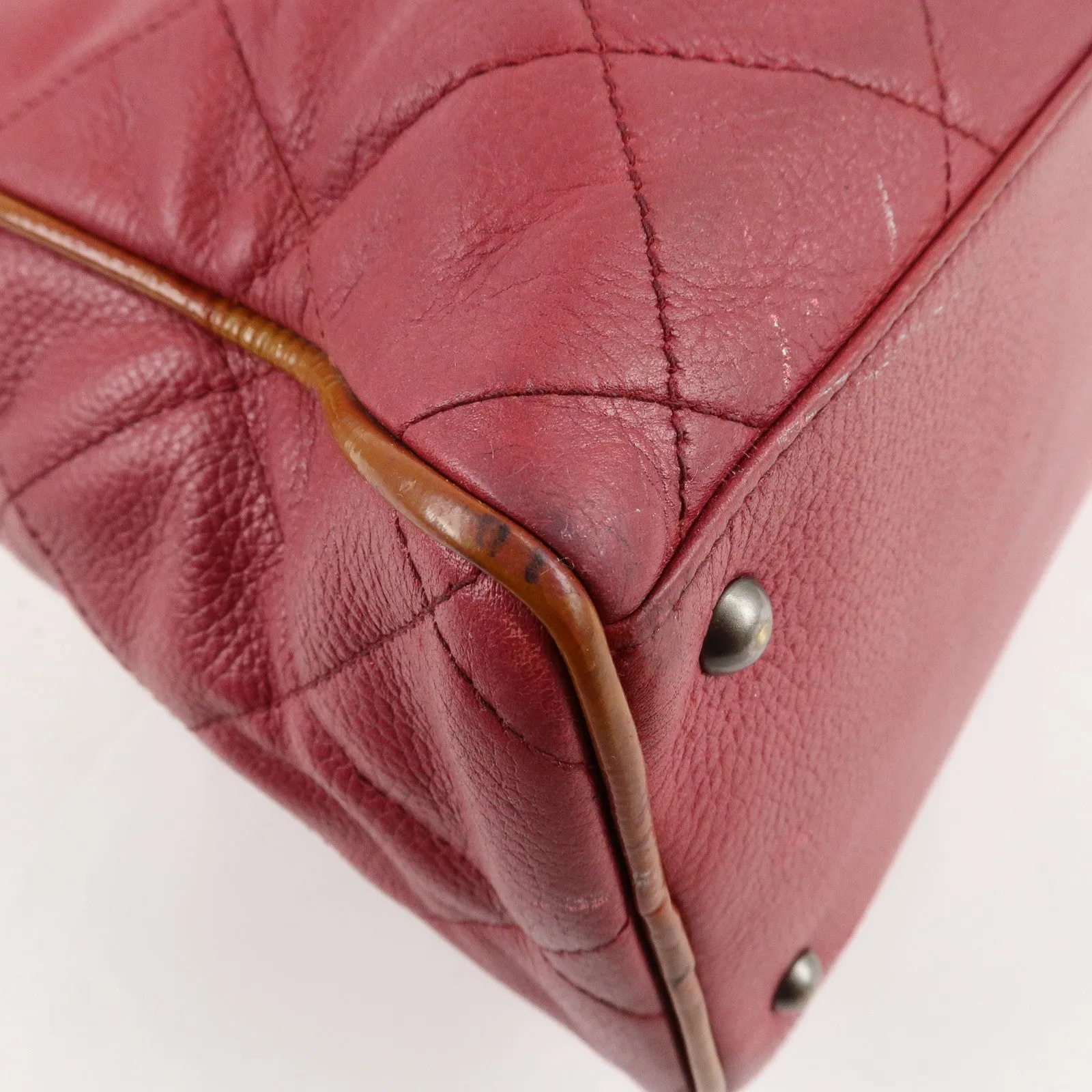 CHANEL Matelasse Caviar Skin Patent Boston Bag Hand Bag Red Used