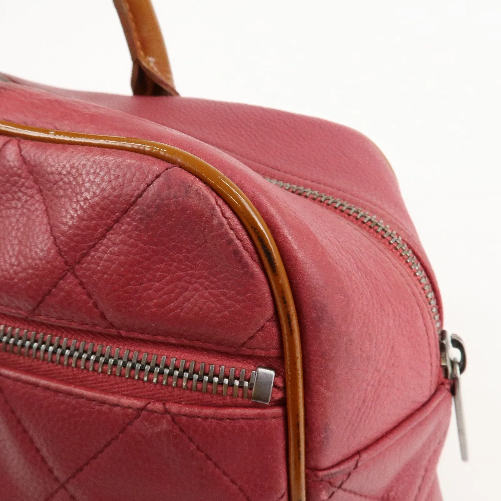 CHANEL Matelasse Caviar Skin Patent Boston Bag Hand Bag Red Used