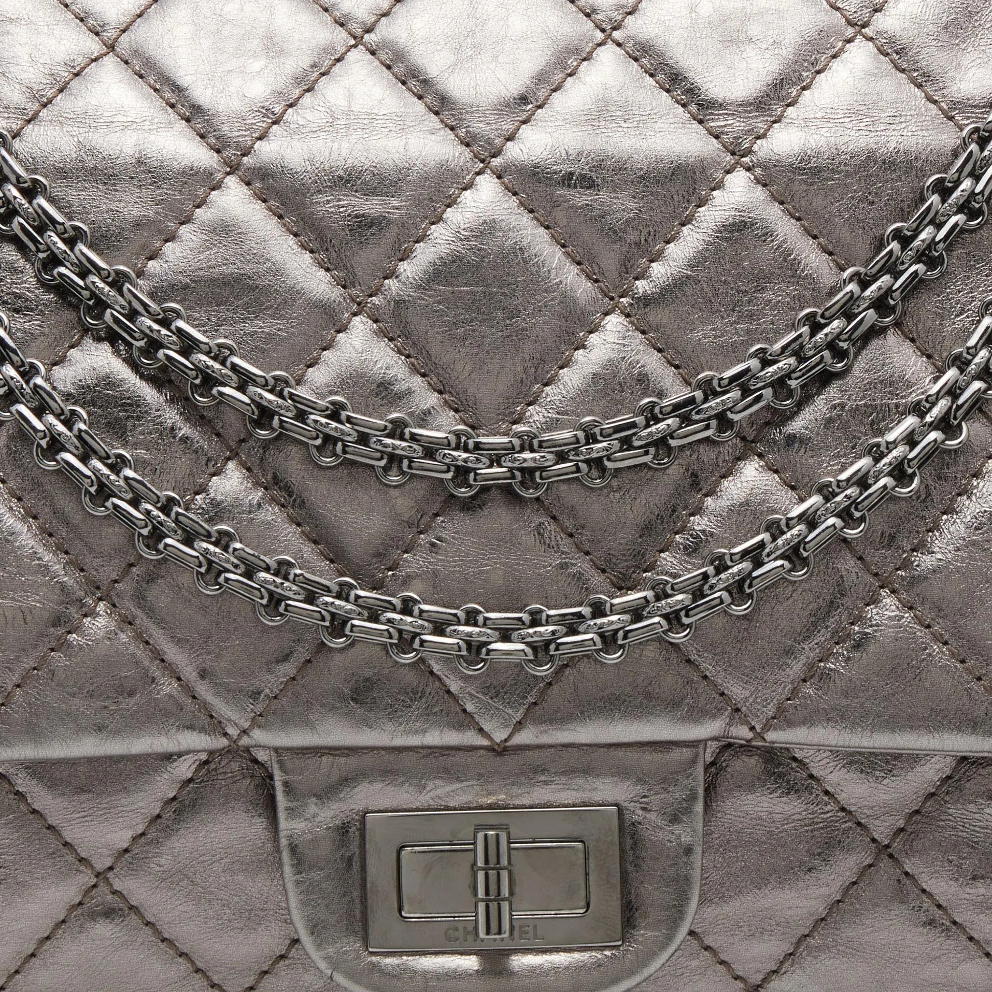 Chanel Metallic Quilted Aged Leather Reissue 2.55 Classic 227 Flap Bag