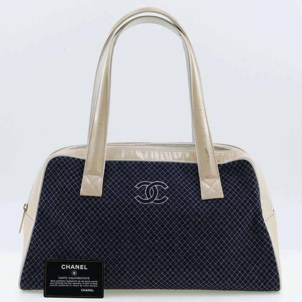Chanel Mini Boston Bag Navy / Ivory