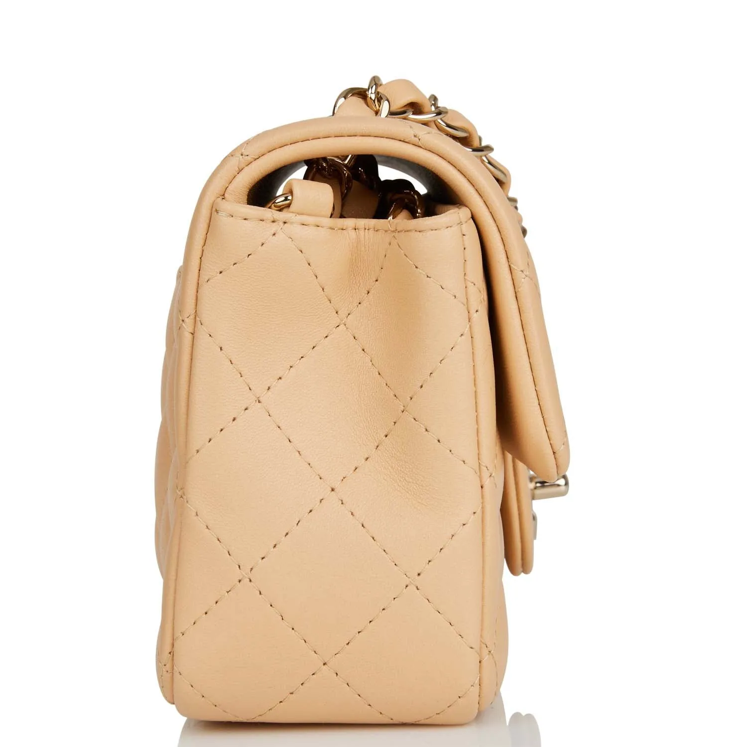 Chanel Mini Rectangular Flap Bag Beige Lambskin Light Gold Hardware