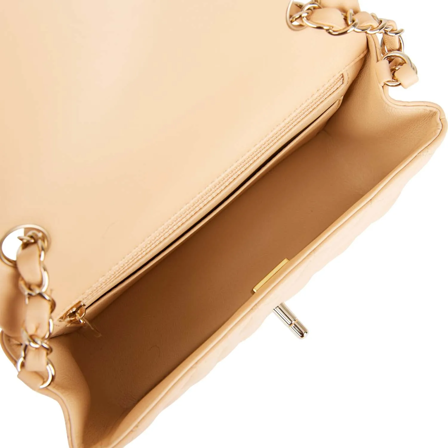 Chanel Mini Rectangular Flap Bag Beige Lambskin Light Gold Hardware