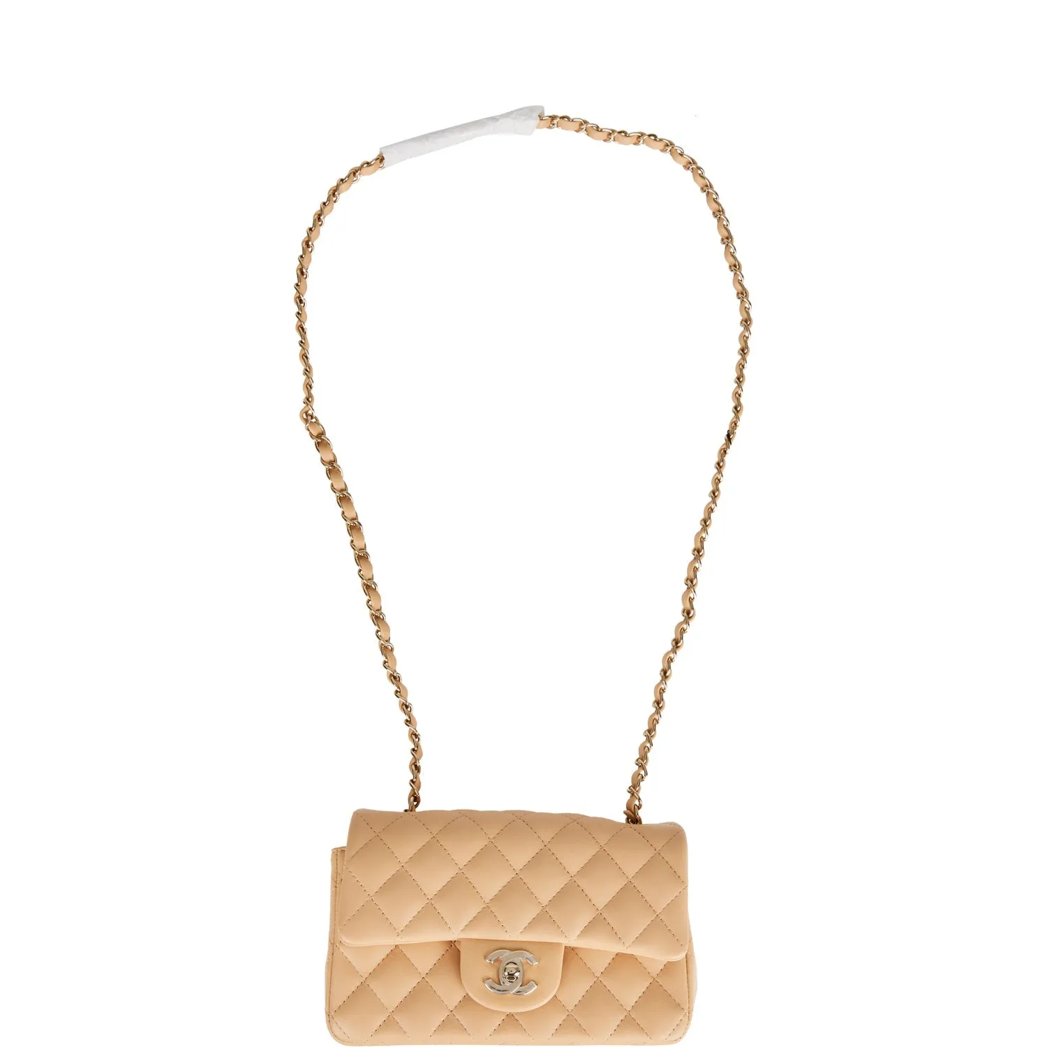Chanel Mini Rectangular Flap Bag Beige Lambskin Light Gold Hardware