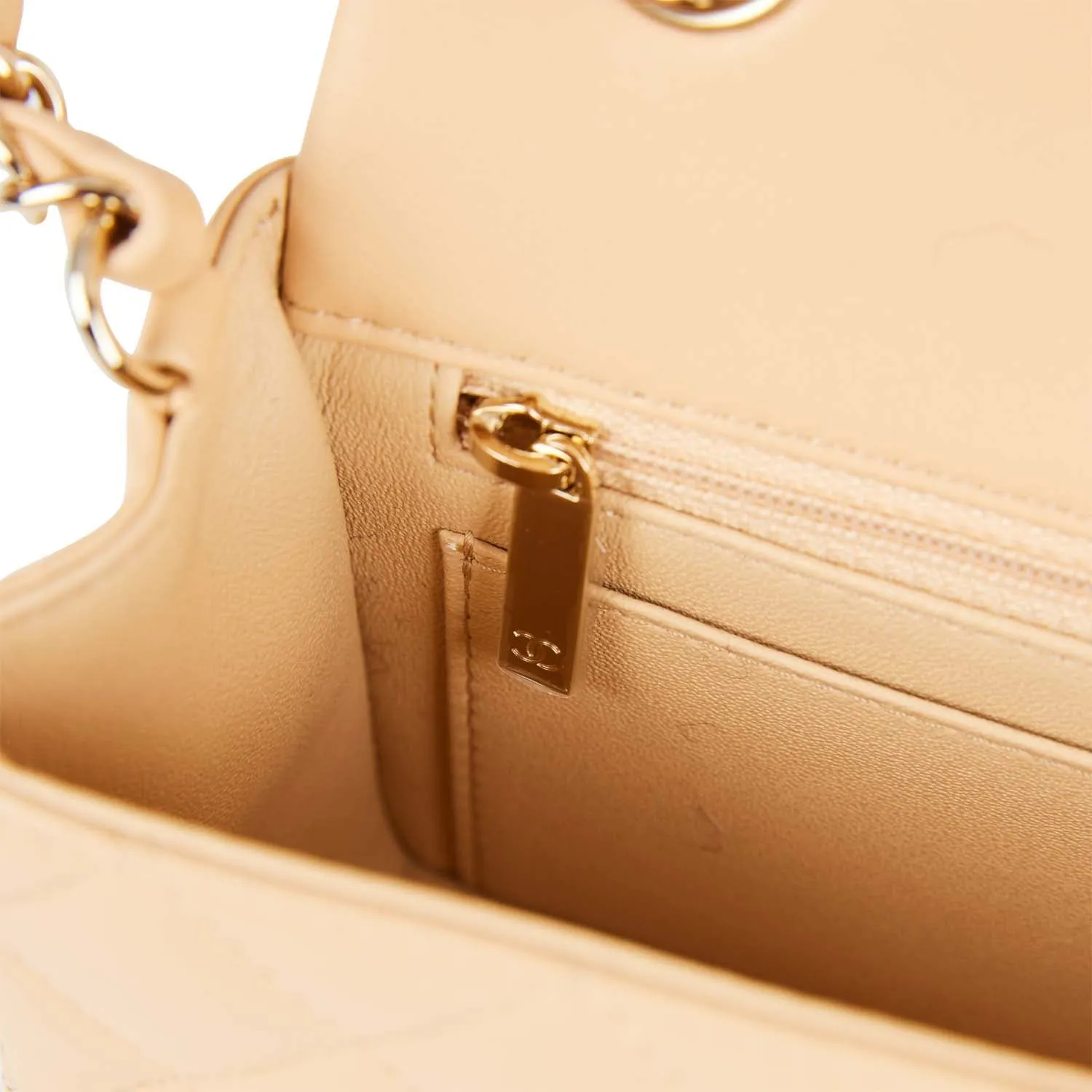 Chanel Mini Rectangular Flap Bag Beige Lambskin Light Gold Hardware