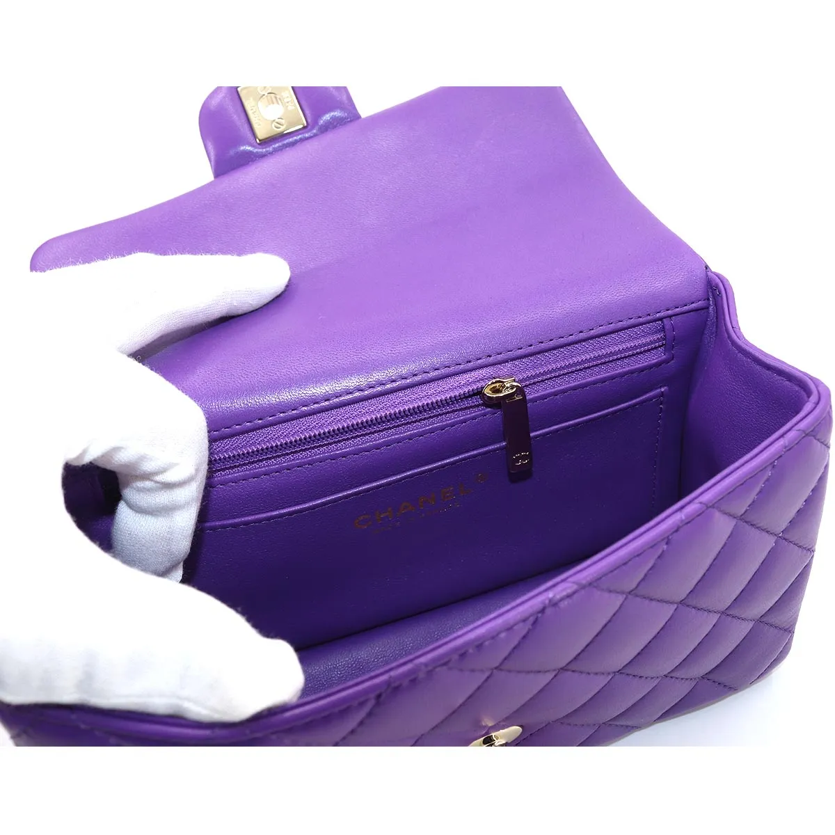 Chanel Mini Top Handle Purple Flap Bag