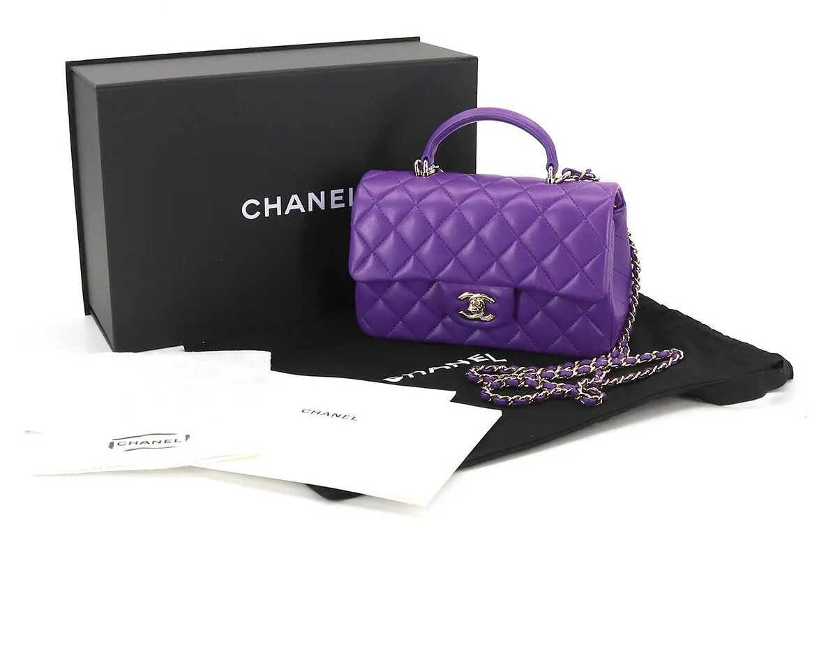 Chanel Mini Top Handle Purple Flap Bag
