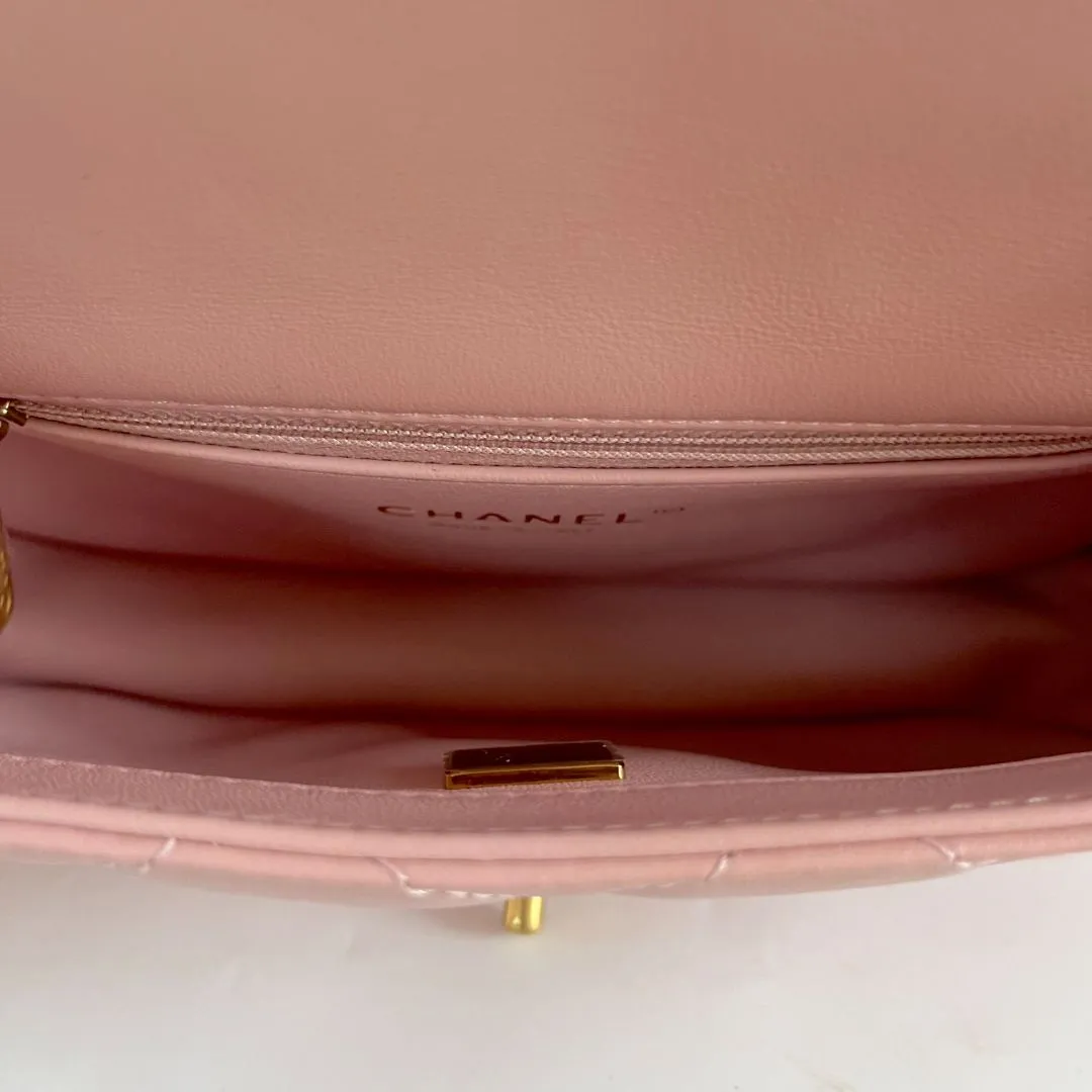 Chanel Pink Leather Classic Quilted Heart Charm Flap Bag