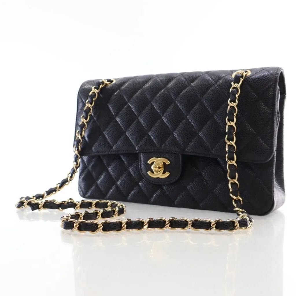 CHANEL QUILTED CAVIAR LEATHER  CLASSIC DOUBLE FLAP MEDIUM BAG
