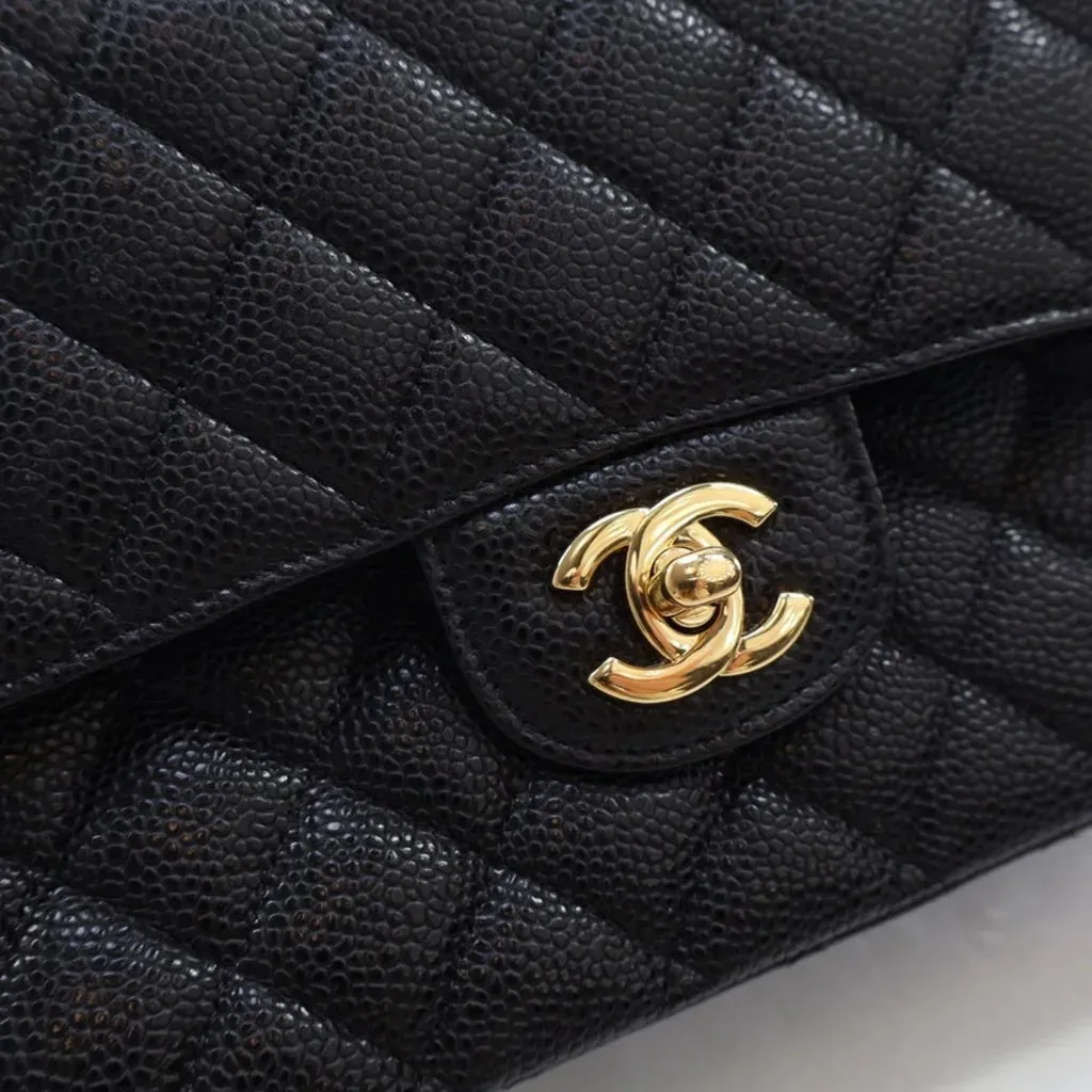 CHANEL QUILTED CAVIAR LEATHER  CLASSIC DOUBLE FLAP MEDIUM BAG