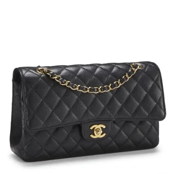 CHANEL QUILTED CAVIAR LEATHER  CLASSIC DOUBLE FLAP MEDIUM BAG