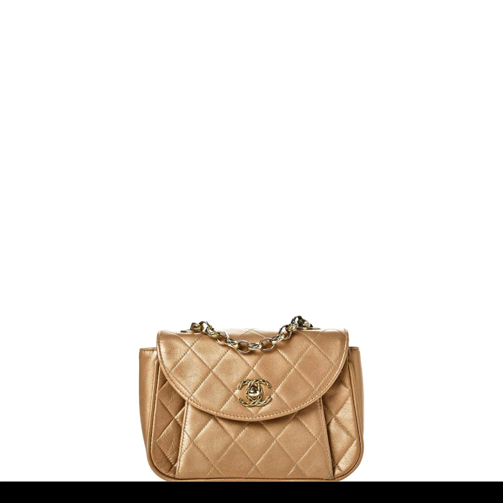 Chanel Vintage 90's Metallic Lambskin Mini Quilted Flap Gold Cross Body Bag