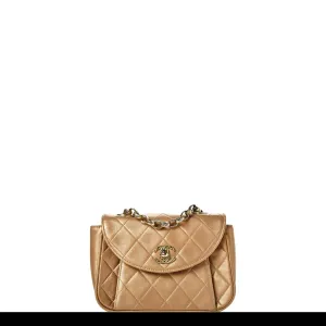 Chanel Vintage 90's Metallic Lambskin Mini Quilted Flap Gold Cross Body Bag