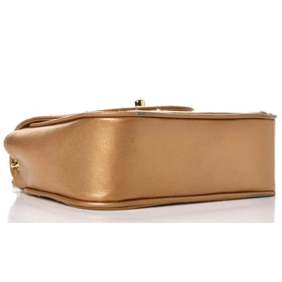 Chanel Vintage 90's Metallic Lambskin Mini Quilted Flap Gold Cross Body Bag