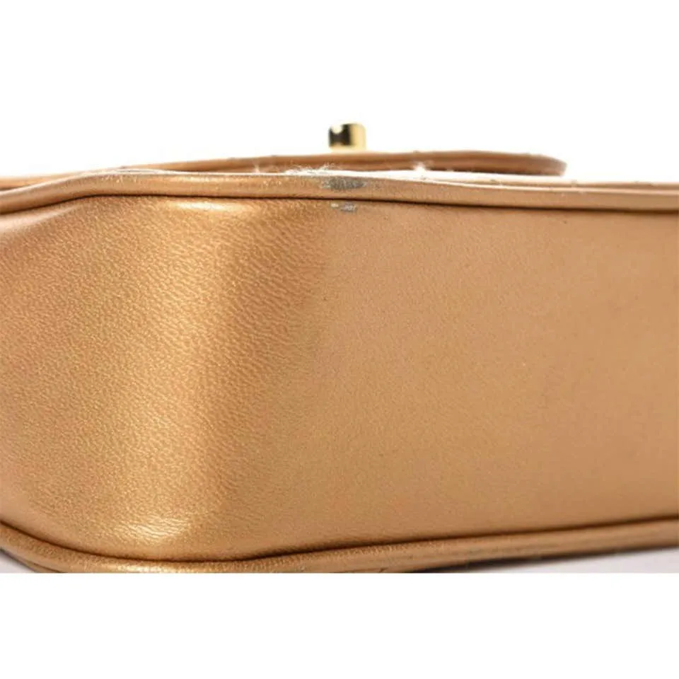 Chanel Vintage 90's Metallic Lambskin Mini Quilted Flap Gold Cross Body Bag
