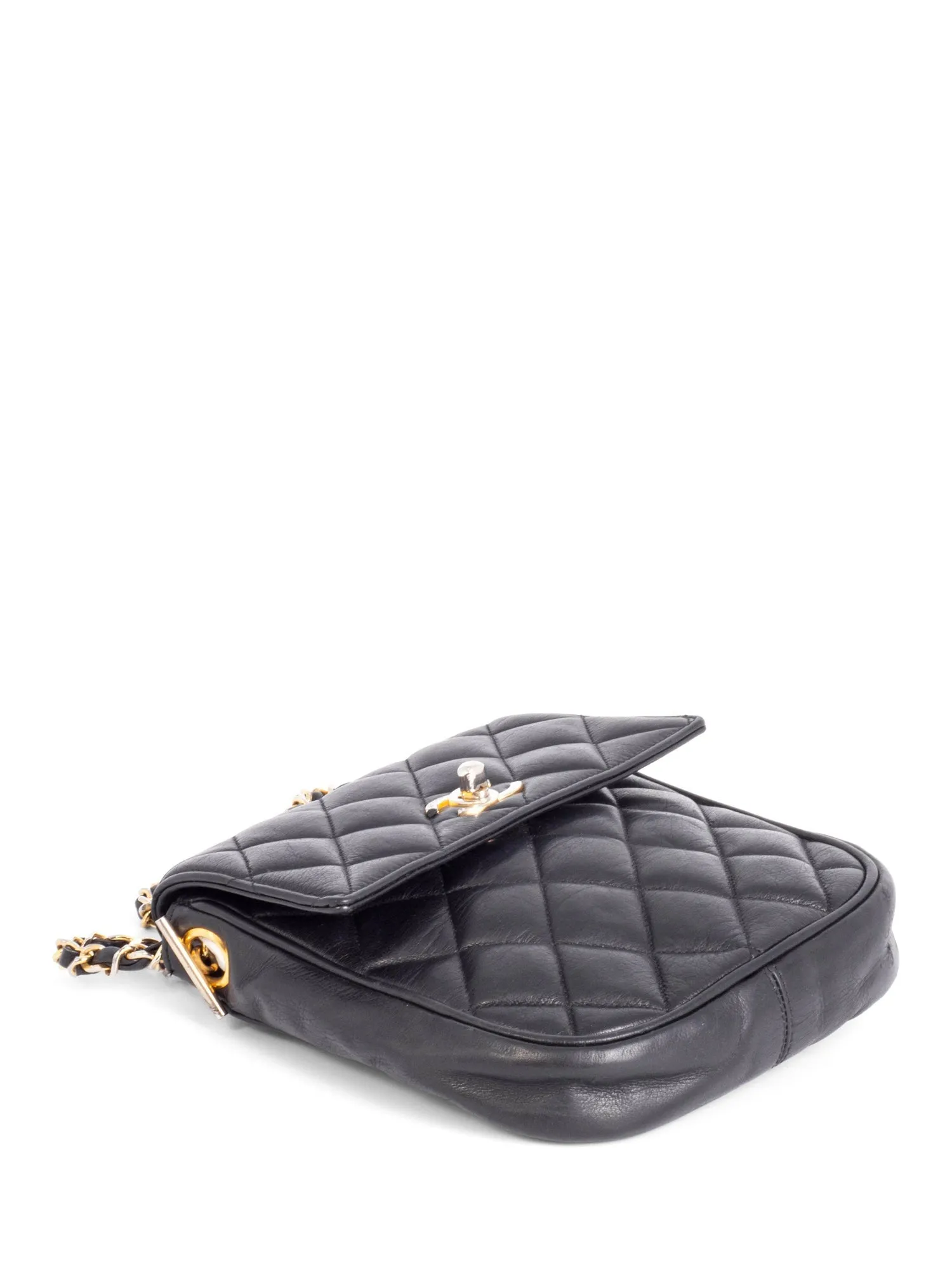 CHANEL Vintage CC Logo Quilted Leather Flap Messenger Bag Black