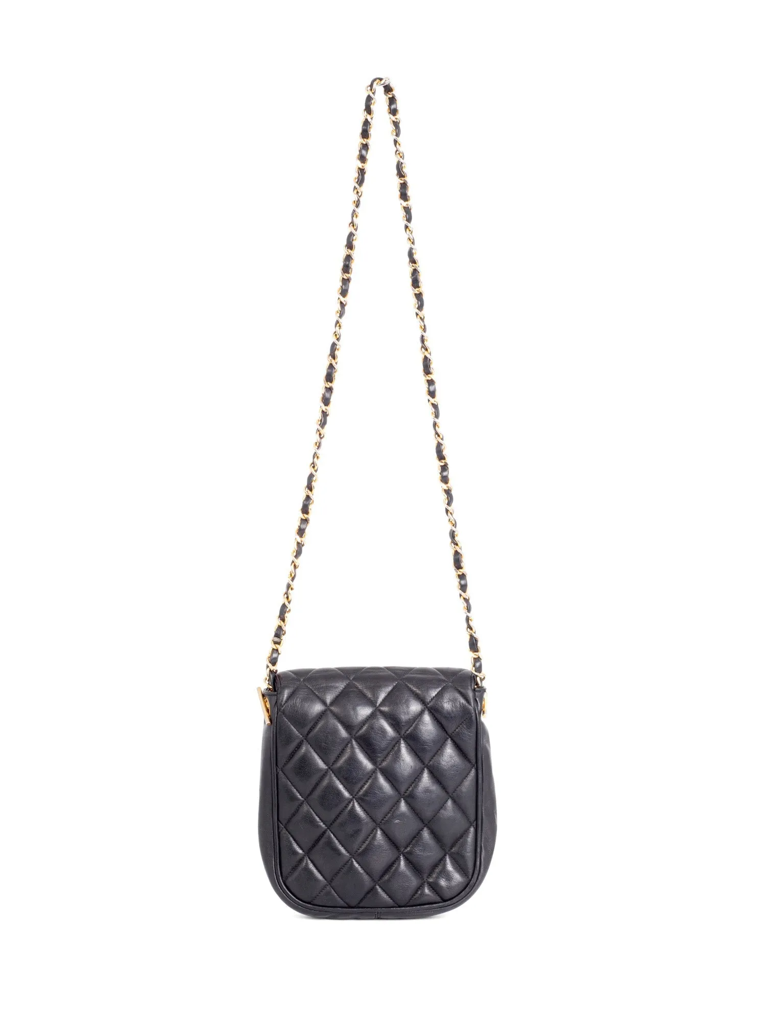 CHANEL Vintage CC Logo Quilted Leather Flap Messenger Bag Black