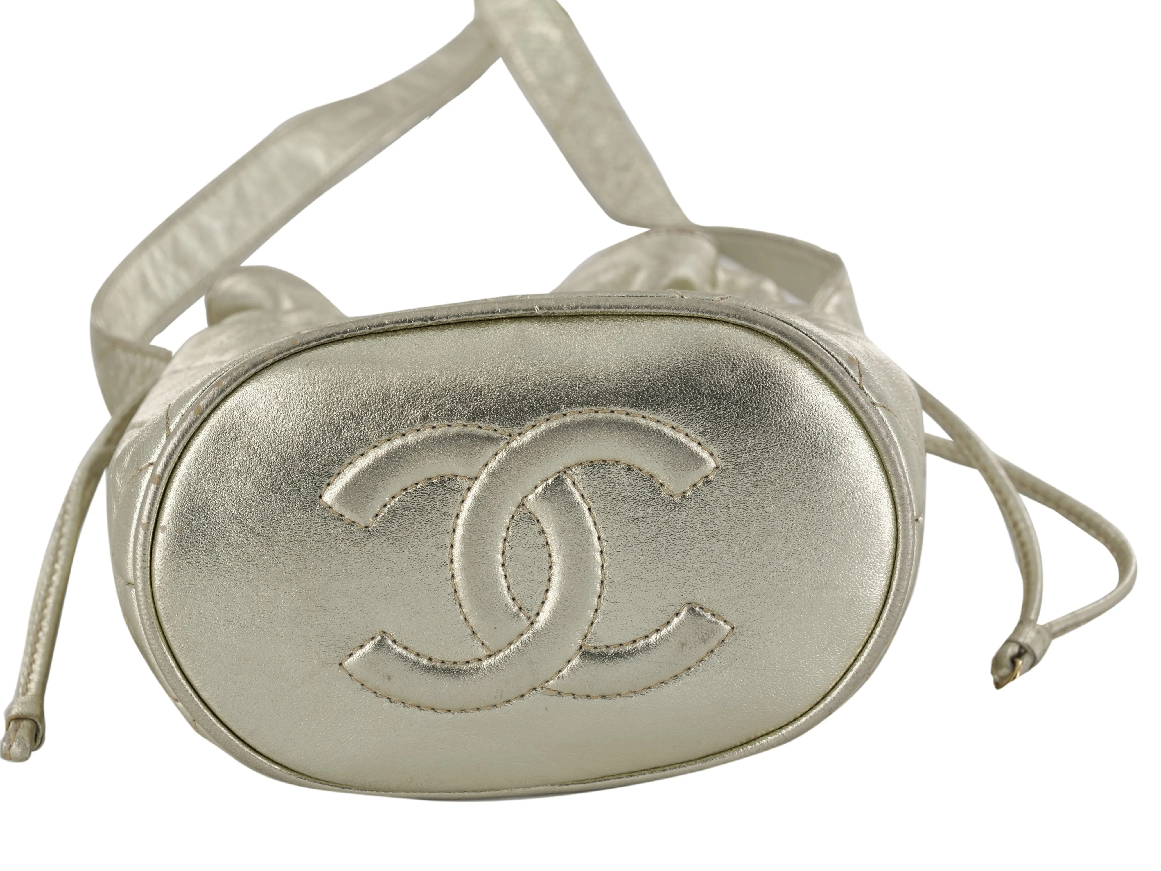Chanel Vintage Gold Lambskin Small Drawstring bag - AWC1252