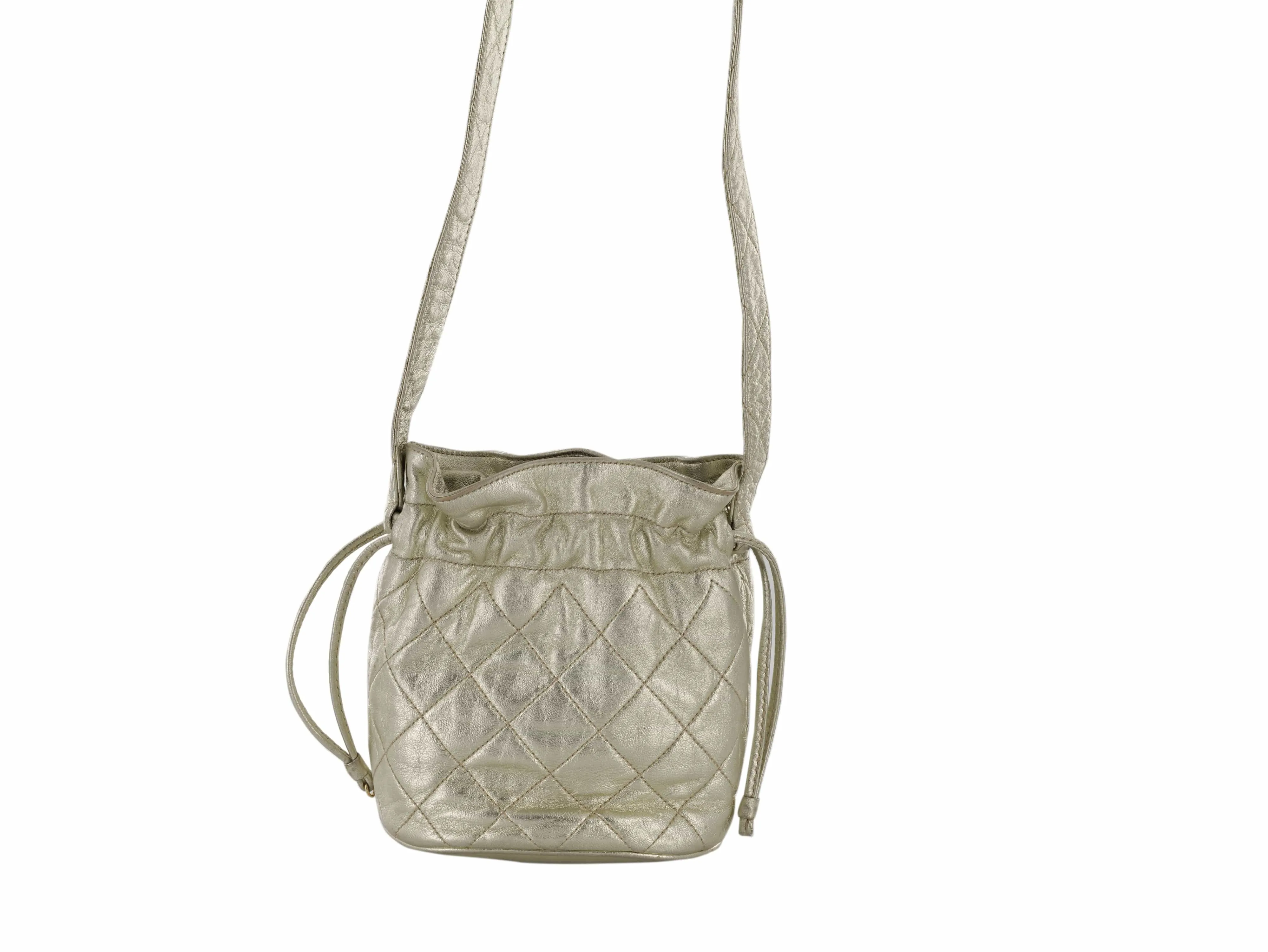 Chanel Vintage Gold Lambskin Small Drawstring bag - AWC1252