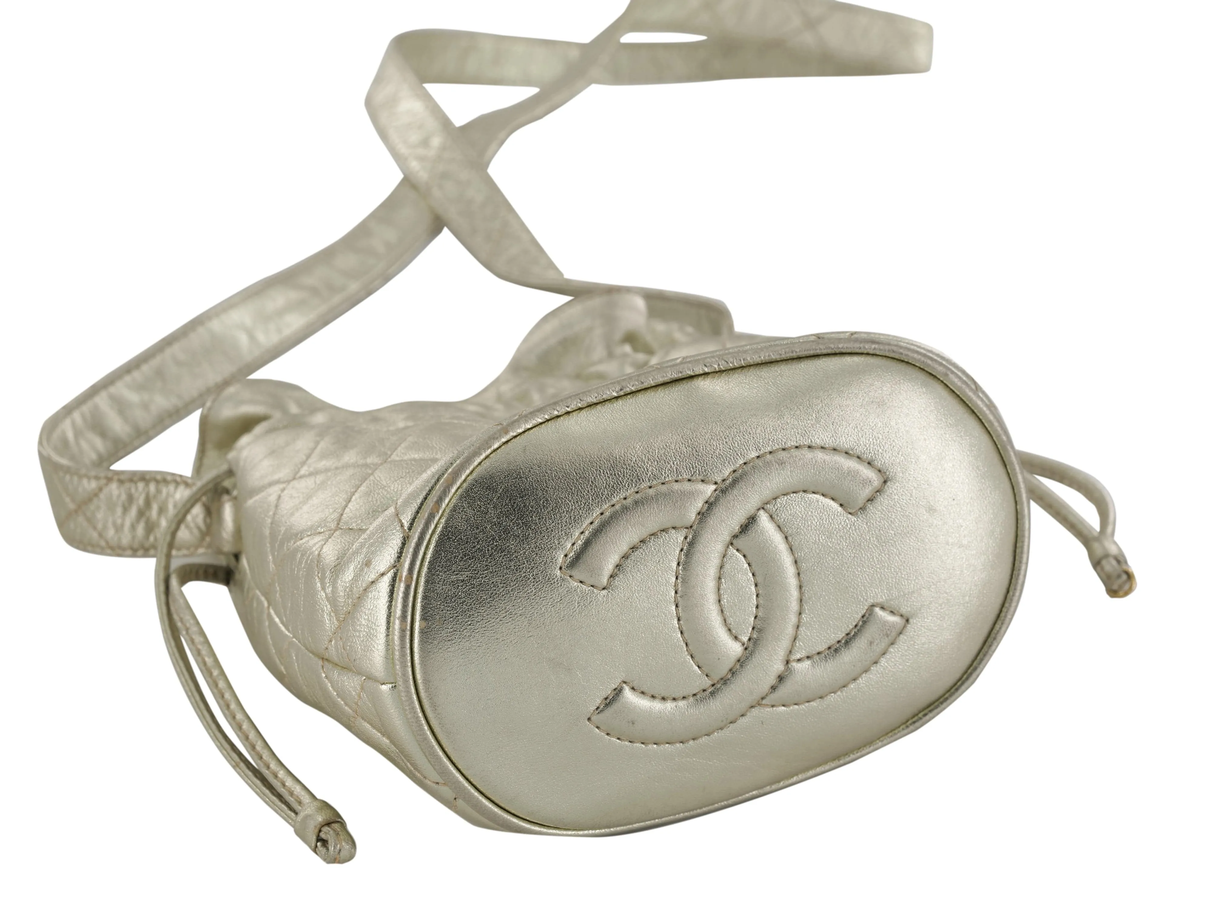 Chanel Vintage Gold Lambskin Small Drawstring bag - AWC1252