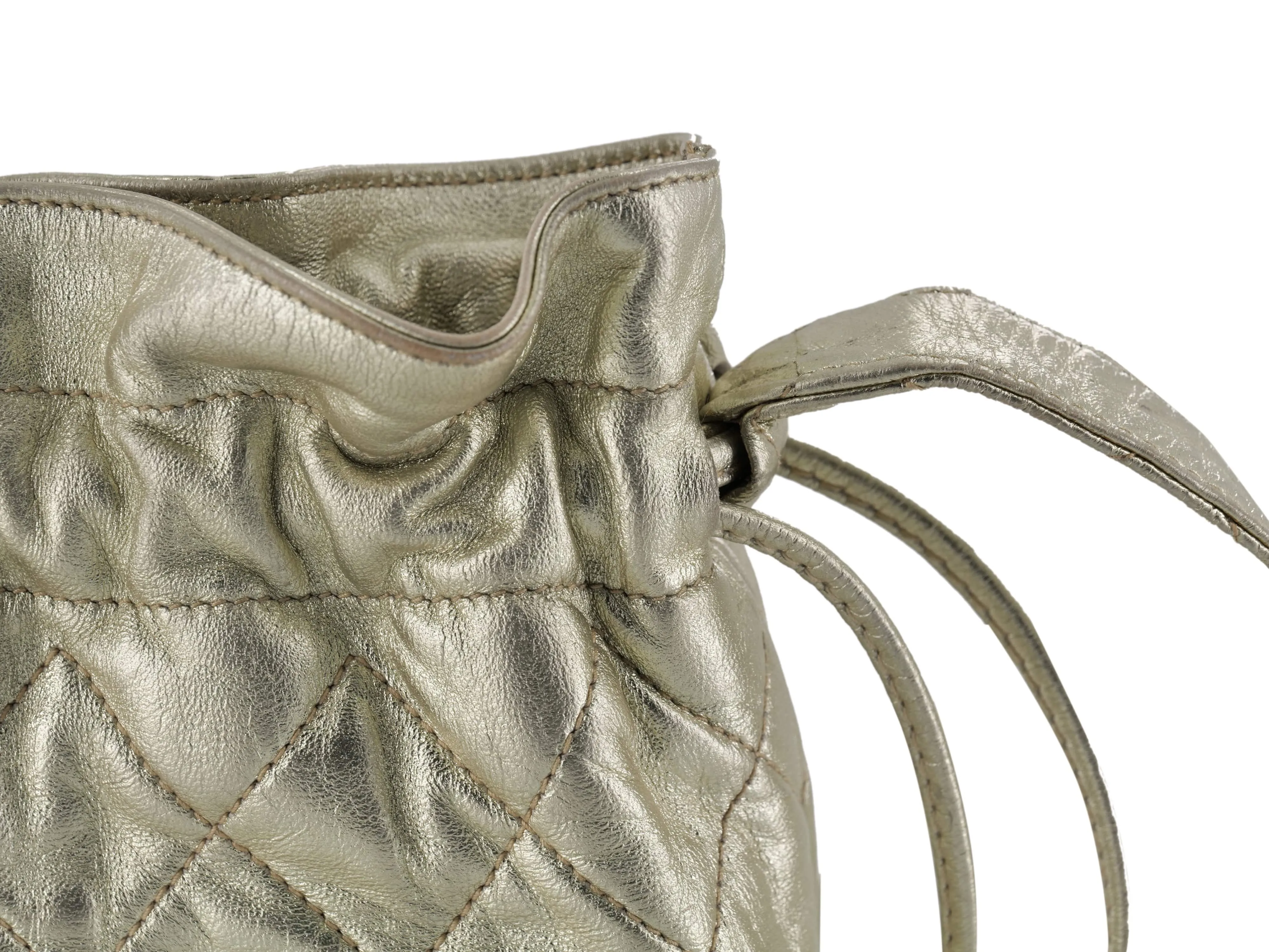 Chanel Vintage Gold Lambskin Small Drawstring bag - AWC1252