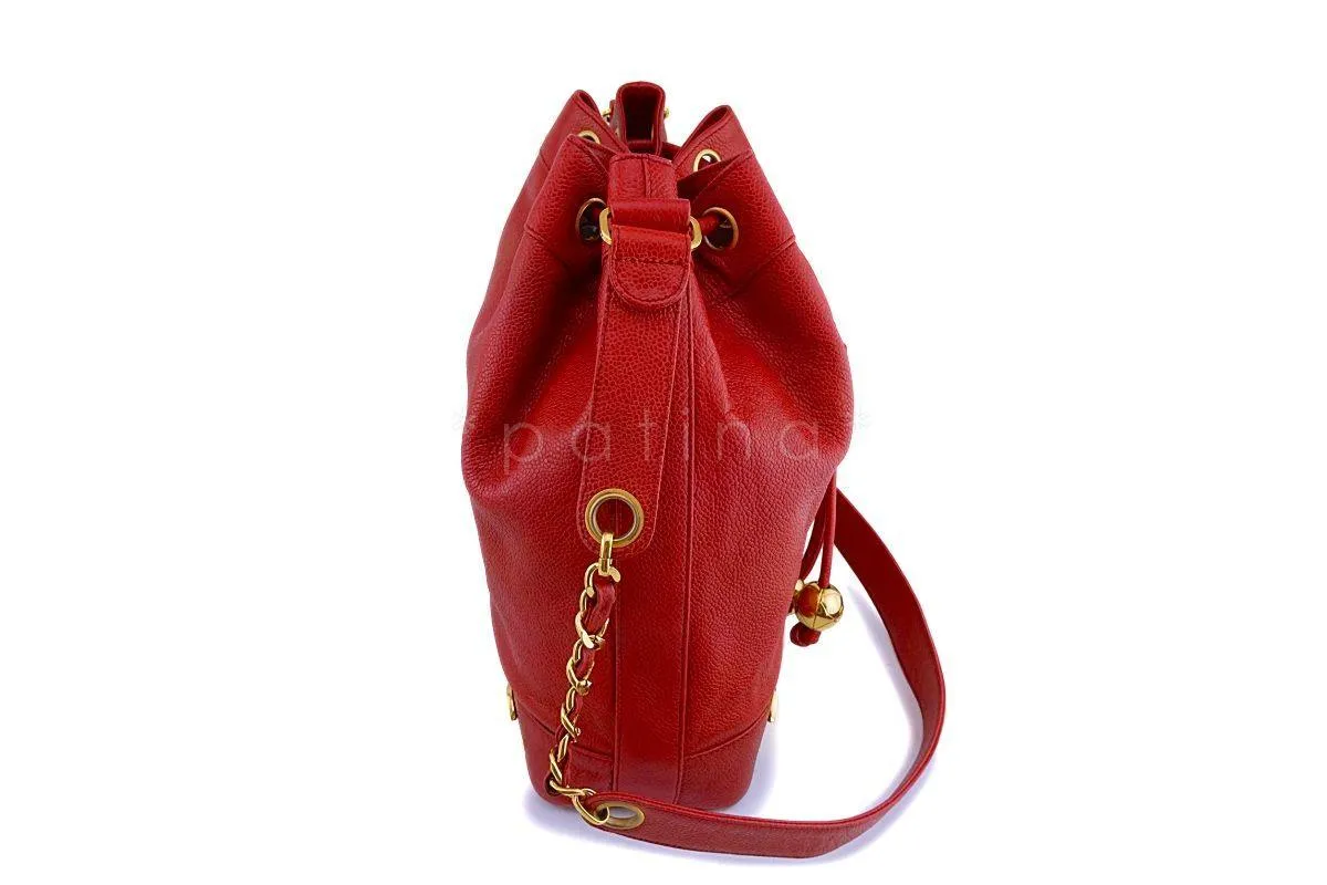 Chanel Vintage Red Caviar CC Drawstring Bucket Bag 24k GHW