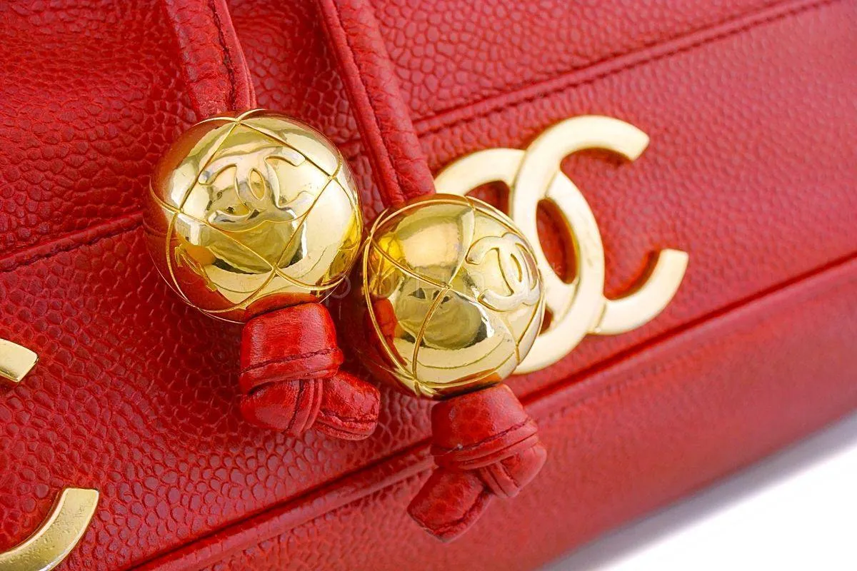 Chanel Vintage Red Caviar CC Drawstring Bucket Bag 24k GHW
