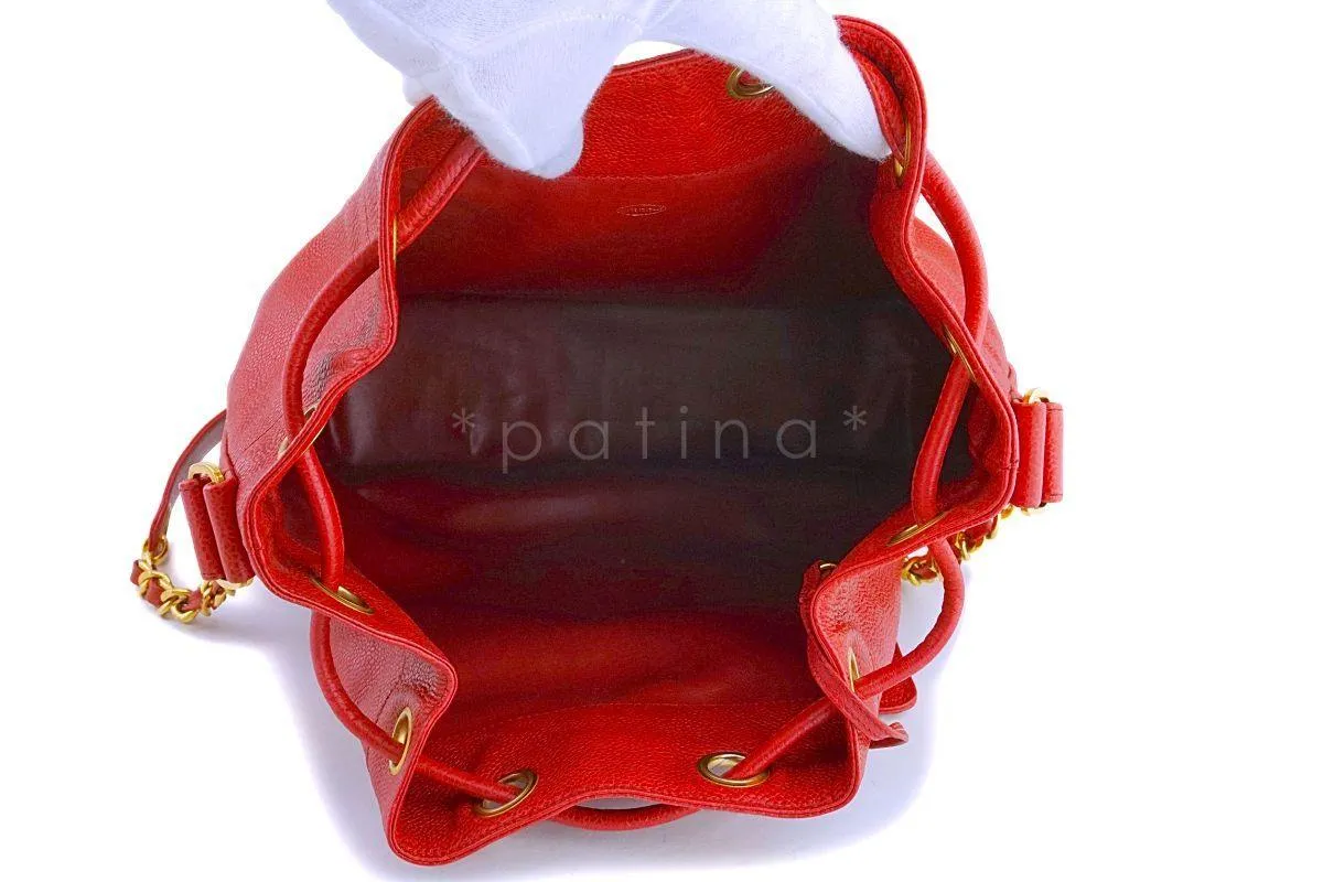 Chanel Vintage Red Caviar CC Drawstring Bucket Bag 24k GHW