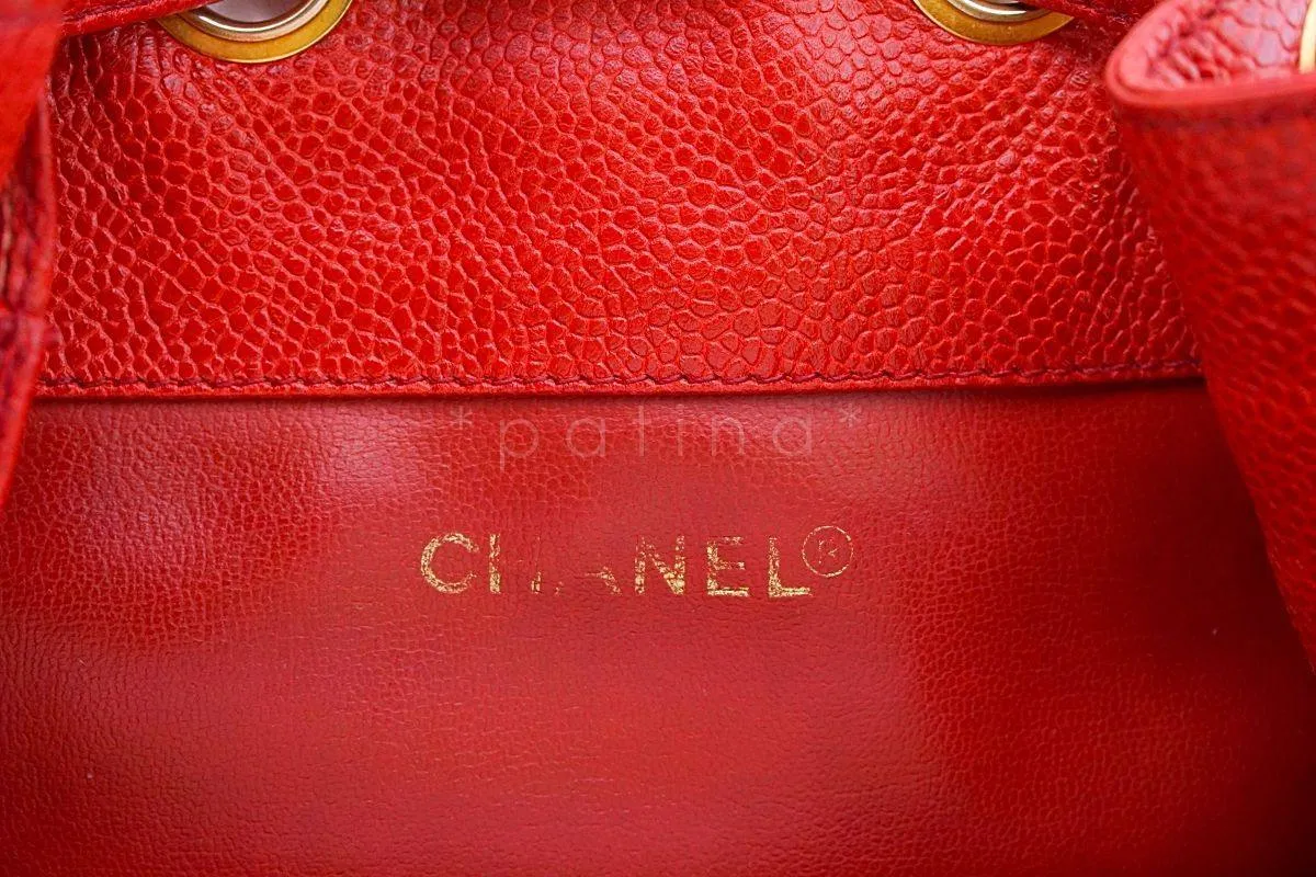 Chanel Vintage Red Caviar CC Drawstring Bucket Bag 24k GHW