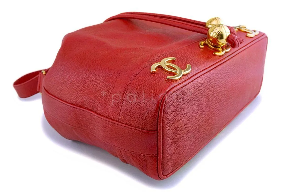Chanel Vintage Red Caviar CC Drawstring Bucket Bag 24k GHW