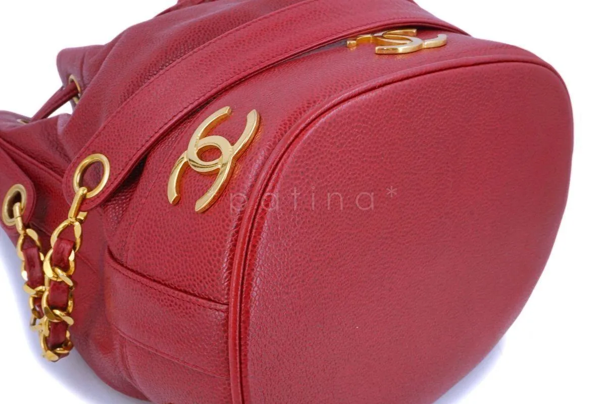 Chanel Vintage Red Caviar Drawstring Bucket Bag 24k GHW