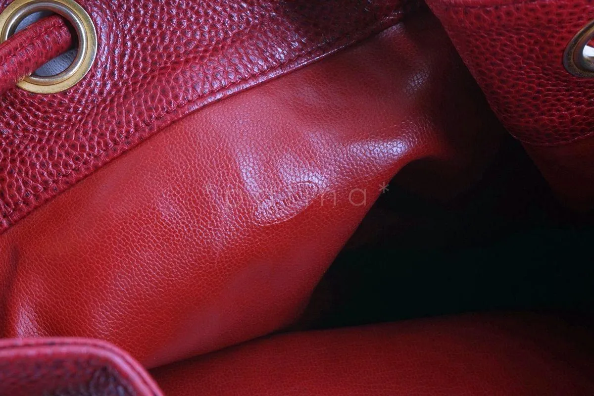 Chanel Vintage Red Caviar Drawstring Bucket Bag 24k GHW