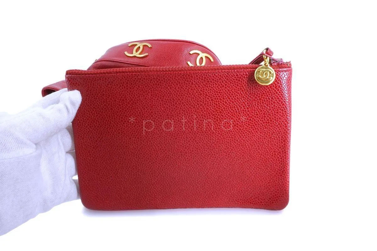 Chanel Vintage Red Caviar Drawstring Bucket Bag 24k GHW
