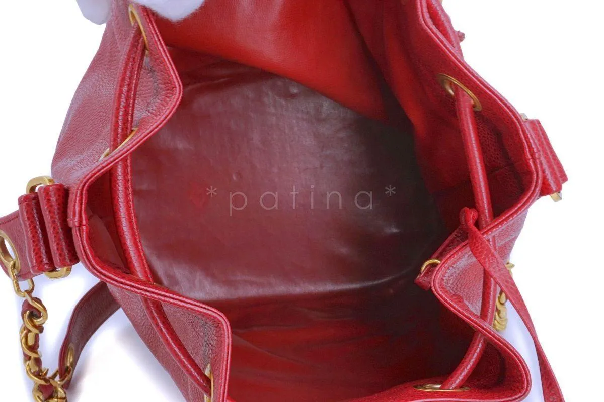 Chanel Vintage Red Caviar Drawstring Bucket Bag 24k GHW